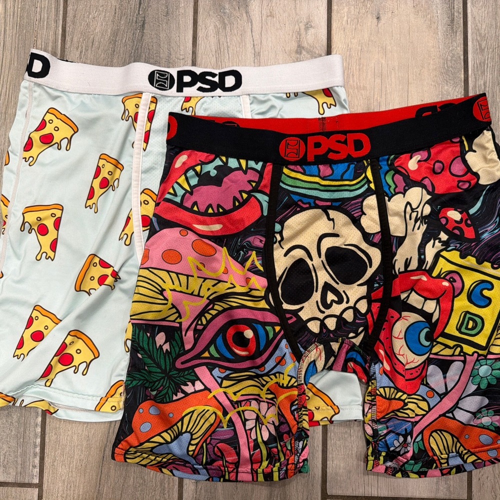 NWOT PSD  Boxer Brief Compression Shorts Mens Drip Pizza Eyeball Mushroom Set